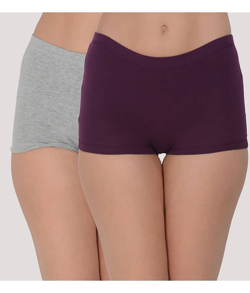 Leading Lady Pack of 2 Cotton Solid Women's Boy Shorts ( Purple )