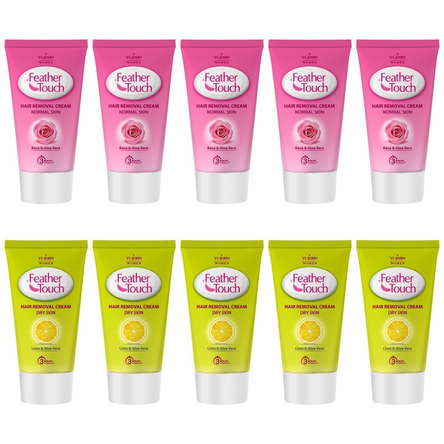 VI-JOHN Women Feather Touch Hair Removal Cream Lime & Rose 40gx5 Each (Pack of 10)