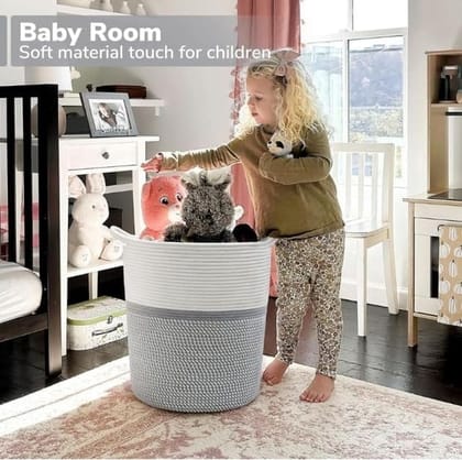 Generic Cotton Pack Of_1 12x14 Inch Storage Basket For Clothes (Grey-White)-PID66434