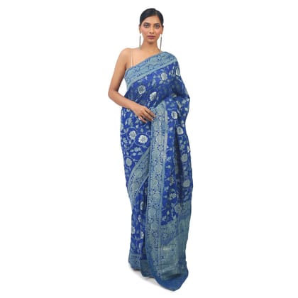 TheHangr Royal Blue Soft Georgette Designer Saree With Golden Work