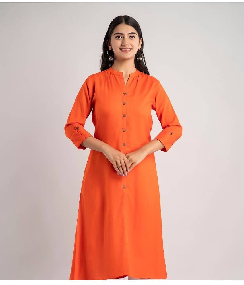 MAUKA - Orange Rayon Women's Front Slit Kurti ( Pack of 1 )