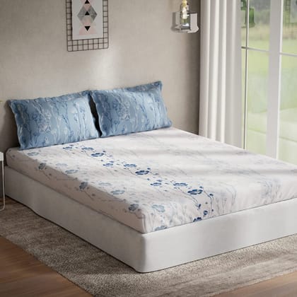 DDECOR - Sigma Collection 100% Cotton Floral Pattern 136TC King Fitted Sheet|180 CM X 198 CM| - Blue DDECOR - Sigma Collection 100% Cotton Floral Pattern 136TC King Fitted Sheet|180 CM X 198 CM| - Blue