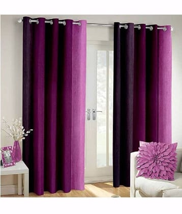 N2C Home Vertical Striped Semi-Transparent Eyelet Curtain 5 ft ( Pack of 2 ) - Purple