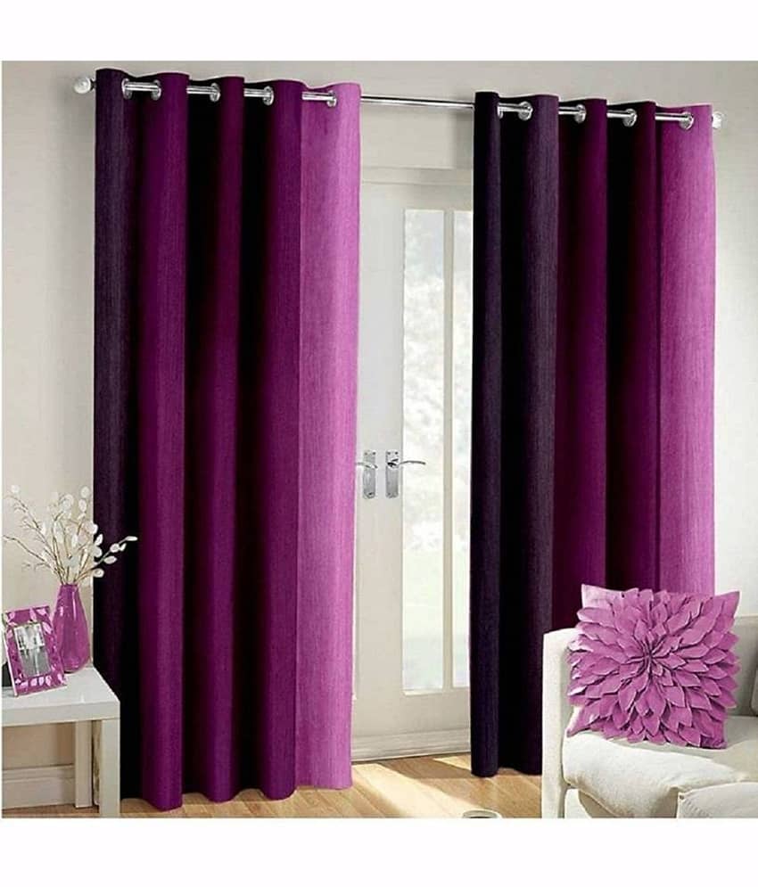 N2C Home Vertical Striped Semi-Transparent Eyelet Curtain 5 ft ( Pack of 2 ) - Purple