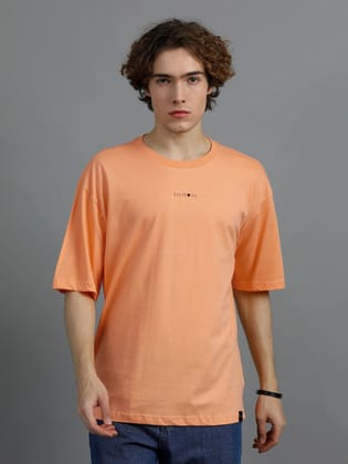 Men Peach Brand Logo Solid Oversized T-Shirt-S
