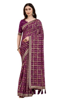 Women's Soft Silk Printed Saree with Unstitched Blouse (Magenta, 5-6 Mtrs)