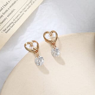 Heart Shaped Earring with Crystal Hanging