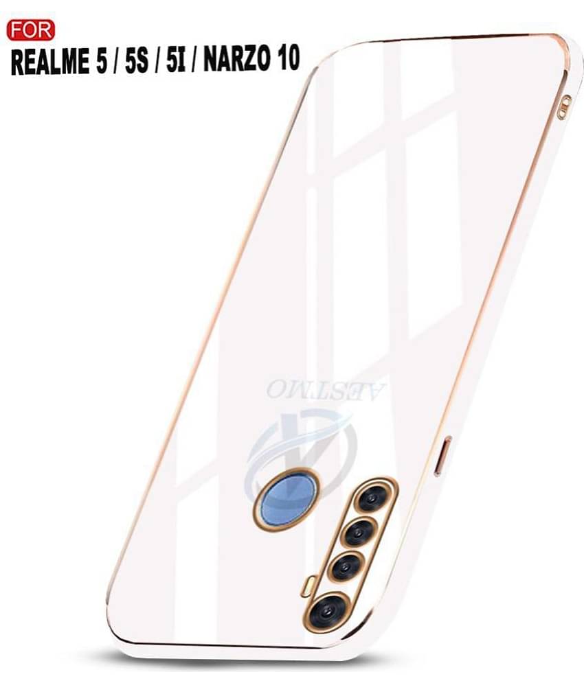 AESTMO - White Silicon Plain Cases Compatible For Realme 5 ( Pack of 1 )