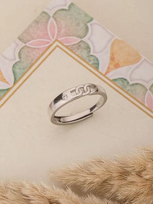 925 Sterling Silver Rhodium Plated Minimal Link love Adjustable Finger Band Ring