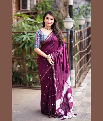 Bhuwal Fashion Linen Printed Banarasi saree With Unstitched Blouse Piece ( Green )
