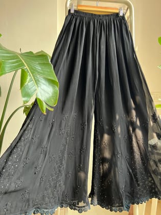 Chikankari Plazzo with mukaish - Flare - Black