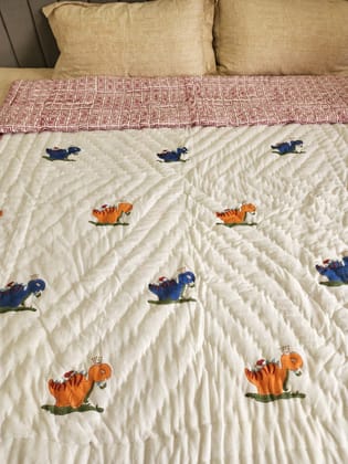 Handblock printed Cotton Reversible Kids Razai/ Quilt- 60x90 inches-Single (60X 90 Inches) / Hand Block - Kids