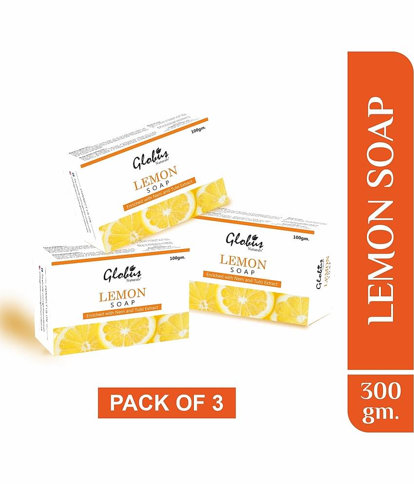 Globus Naturals Lemon Soap Enriched with Neem and Tulsi Extract Bathing Bar 100 g (Pack of 3)