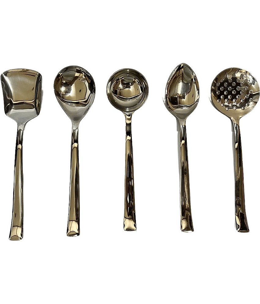 Dynore - Silver Stainless Steel Serving Spoon ( Pack of 5 )
