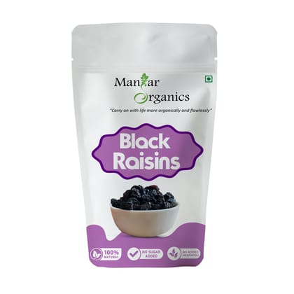 ManHar Organics Black Raisins 400gm | Kali Kishmish | Kala Draksh | Sulphate-Free | Rich in Iron, Antioxidants & Natural Sweetness | Healthy Snacking & Cooking Dry Fruit
