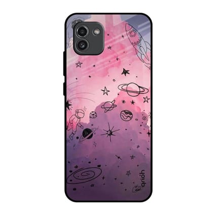 Space Doodles Glass Case for Samsung Galaxy A03