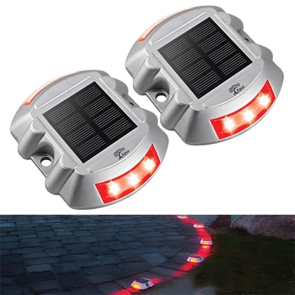 Solar Road Stud Round Red Light  (Pack of 2)-Pack Of 2