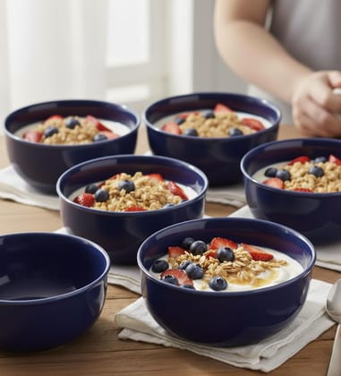 Table & Tale Fine Porcelain Bowl in Elegant Blue| Crafted in Sri Lanka | Scratch Resistant | Perfect for High-End Dining | Used for Soups, Salads, Snacks, Nuts | Microwave & Dishwasher Safe Set of 6