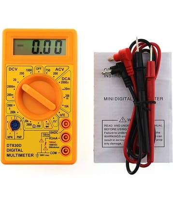 Aldeco Digital Yellow Multimeter LCD AC DC Measuring Voltage Current. Output Voltage Ampere Ohm Tester Probe DC AC LCD Overload Protection.