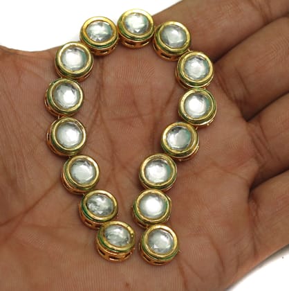 15 Pcs, 11mm Round Meenakari Kundan Kadi Chain-Golden / Kundan