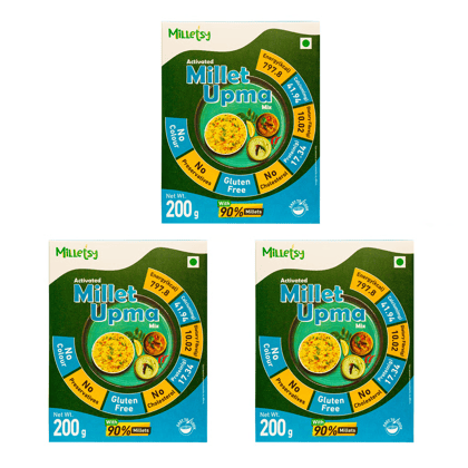 Milletsy Millet Upma Instant Mix Activated 200g Pack of 3 Milletsy Millet Upma Instant Mix Activated 200g Pack of 3