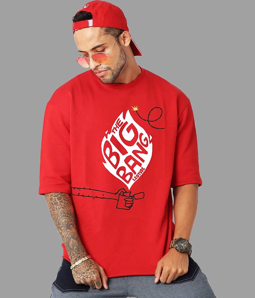 Leotude Pack of 1 Cotton Blend Oversized Fit Men's T-Shirt ( Red )