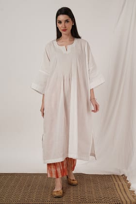 Peach Tie Dye Pant White Kaftan Kurta Set Of 2-XL