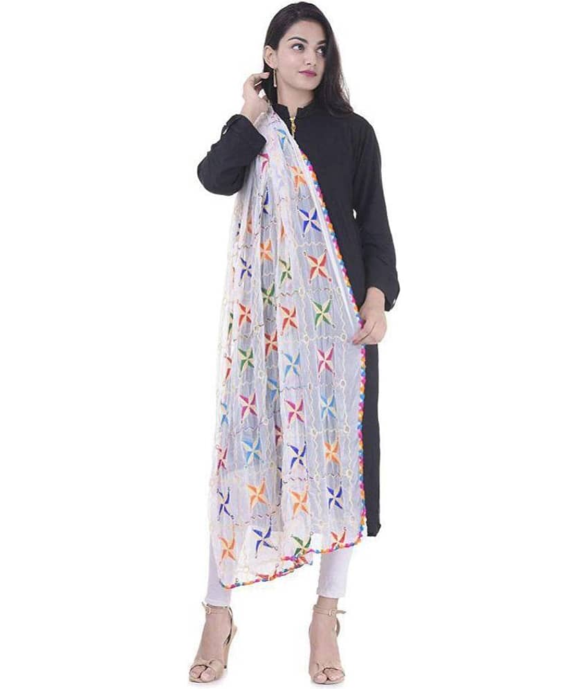 Apratim Multicoloured Chiffon Phulkari Dupatta