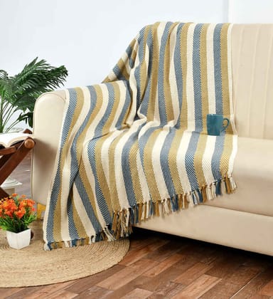 Furnofy Striped Single Throw For AC Room Grey (Cotton, Multicolor)