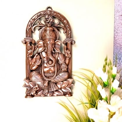 Ganesh Idol Wall Hanging | Lord Ganesha With Lotus / Kamal Wall Statue Decor - For Puja, Home, Entrance, Living Room & Gift - 14 Inch