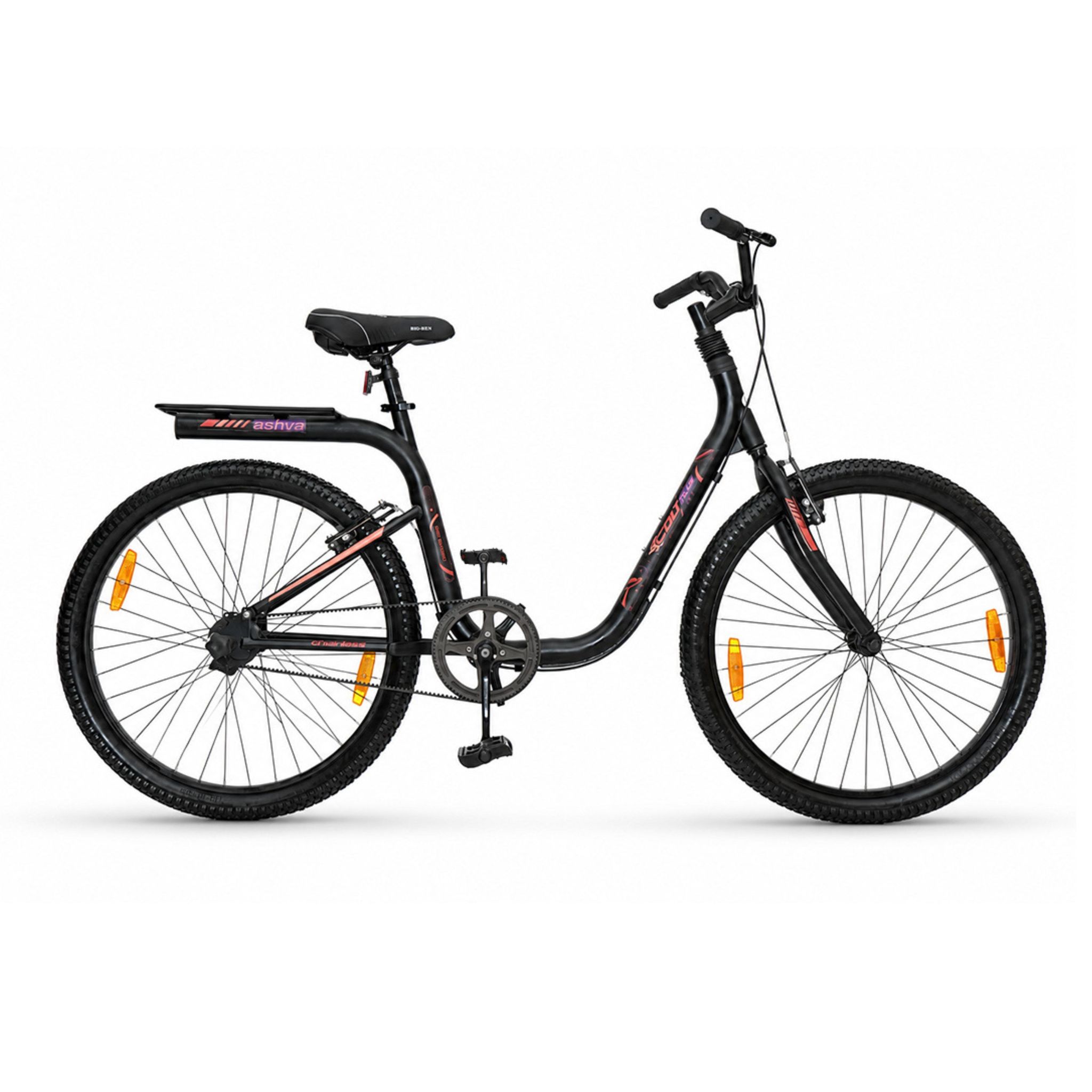 Steed Ashva Colt Plus 26" Belt Drive City Bike | Zero Maintenance Chainless Commuter Cycle with V-Brakes & 2.2 Gear Ratio (Black & Orange)