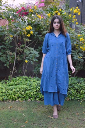 Indigo Applique Tunic and Pants Set-S