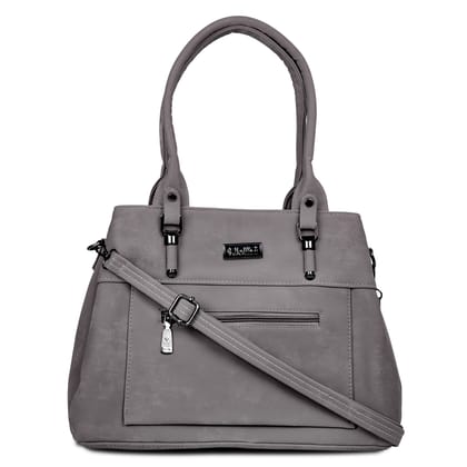 Jothi Roselle Premium Womens Handbag | Brushed Velvet & Synthetic Leather Tote | 3-Compartment Organizer | Adjustable & Detachable Sling Strap | Soft Base | Grey