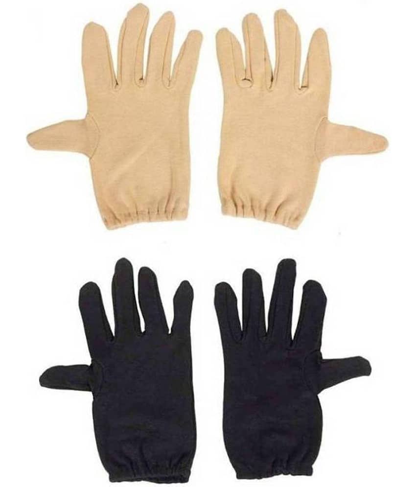 Tahiro Beige & Black Cotton Gloves - Pack Of 2