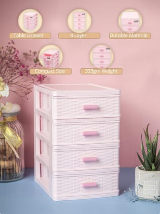 Table Drawer, Modern Design, 4 Layer Drawer, Pink, Plastic