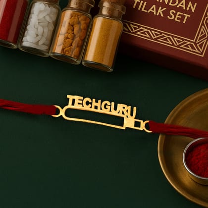 Pure 92.5 Silver Techguru Rakhi with Chandan Tilak Set