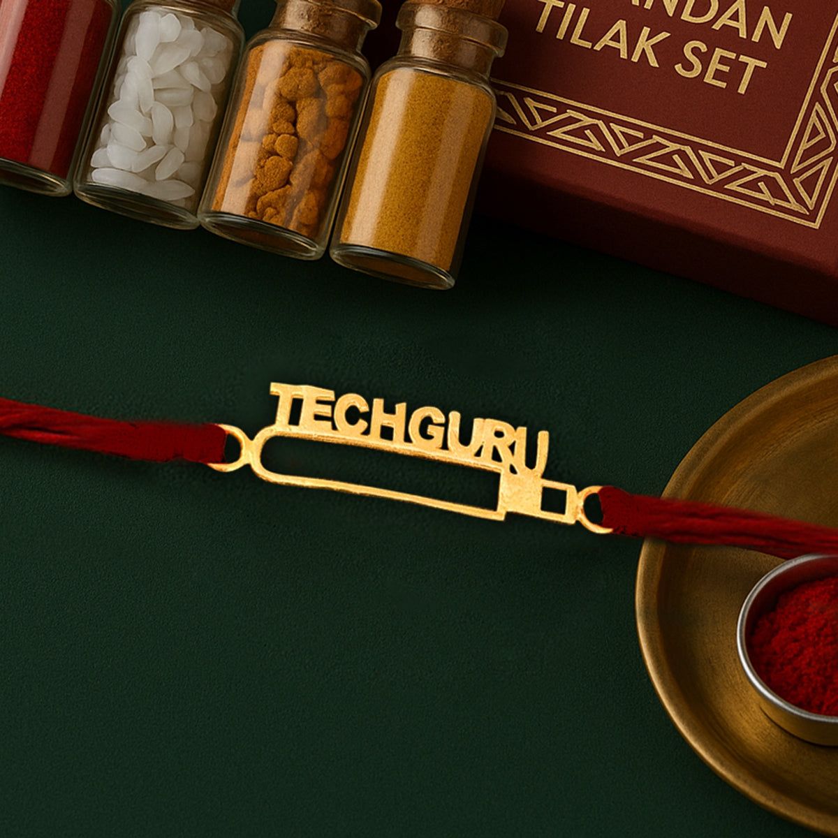Pure 92.5 Silver Techguru Rakhi with Chandan Tilak Set