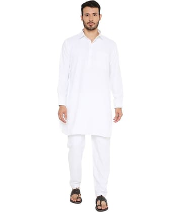 Maharaja White Polyester Blend Kurta Pyjama Set