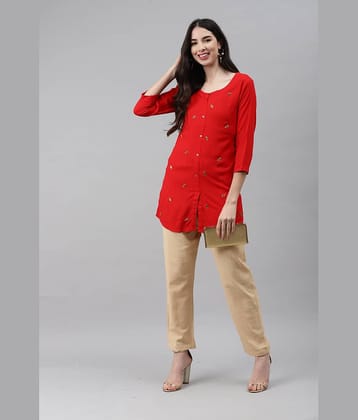 HIGHLIGHT FASHION EXPORT - Red Rayon Women's Straight Kurti ( Pack of 1 )