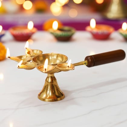 Brass Wooden Panch Arti No. 2 (FMAS649 C)