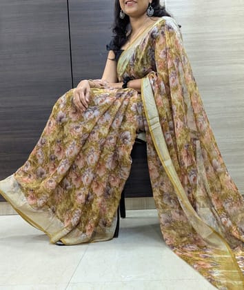 butterfly chiffon Zari woven border of 3 inch on both side