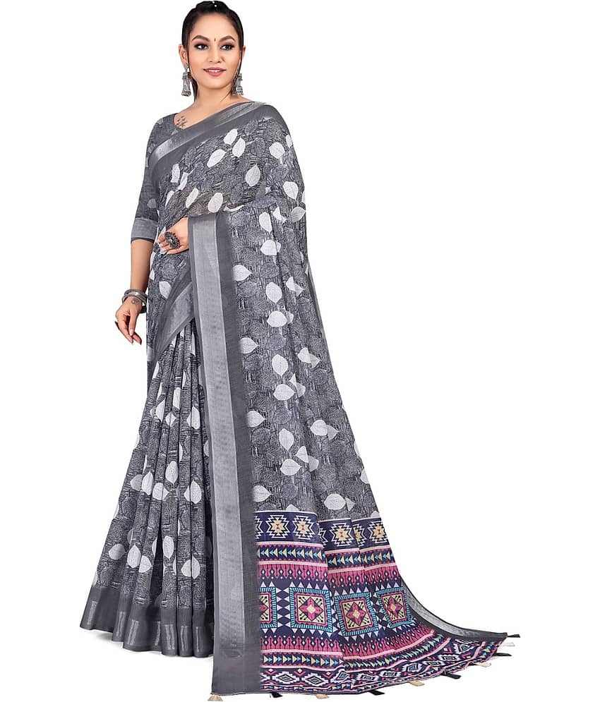 INDIAN SILKS Linen Embroidered Saree With Unstitched Blouse Piece ( Multicolor )