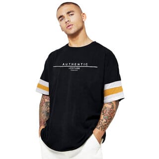 Leotude Men Black Printed Cotton Blend Casual T-Shirt