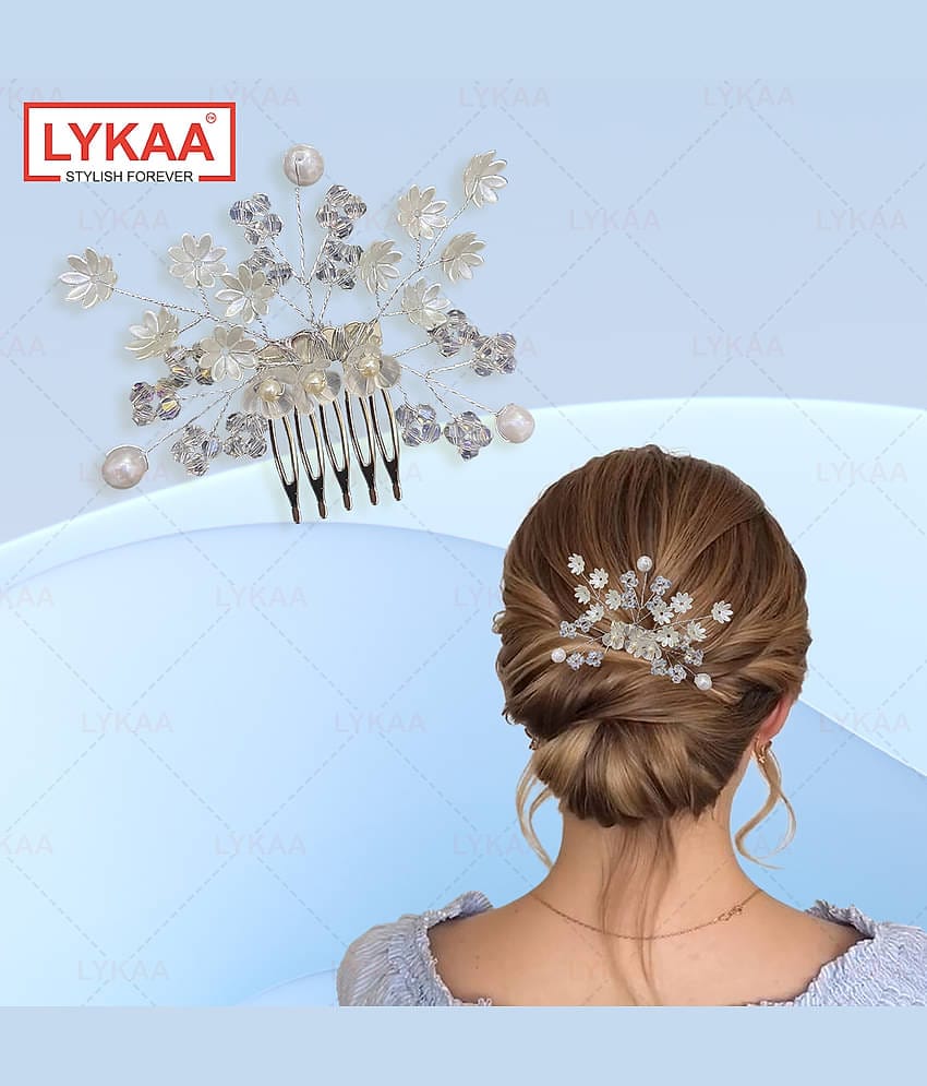 Lykaa Stylish Korean Pearls Hair Clips Hairpin, Side Pin Hair Accessories For Women Girls - Silver