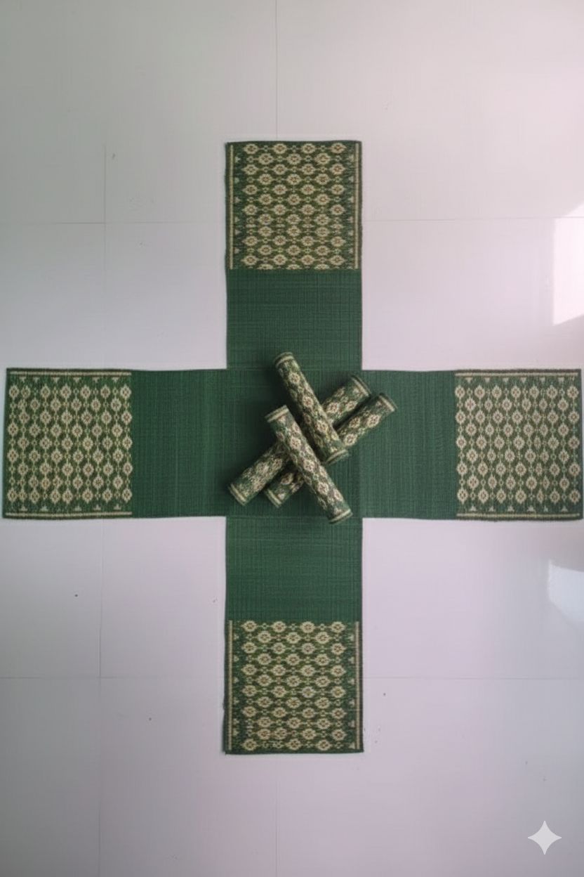Sandhya Mat Unit Heritage Madurkathi Handwoven Table Mat And Runner Set