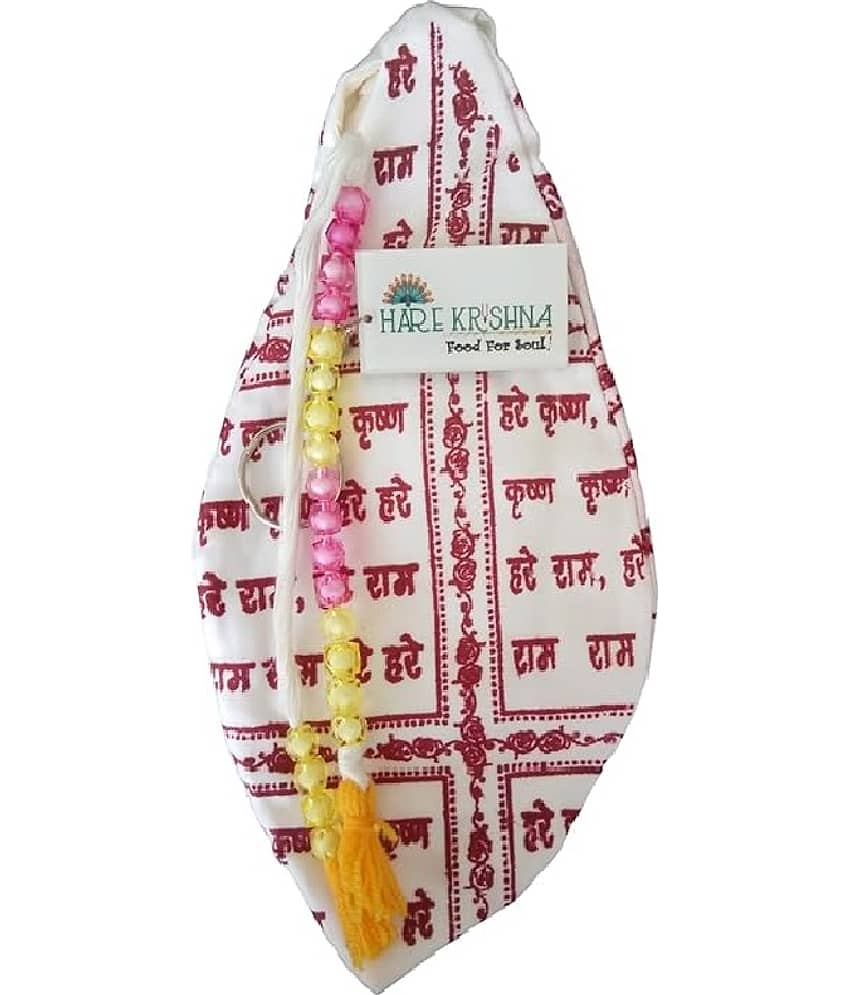 Hare Krishna Food For Soul White Jholi | Bag For Chanting Jaap Mala Japa Mala Bag/Gaumukhi 1 ( Pack of 1 )