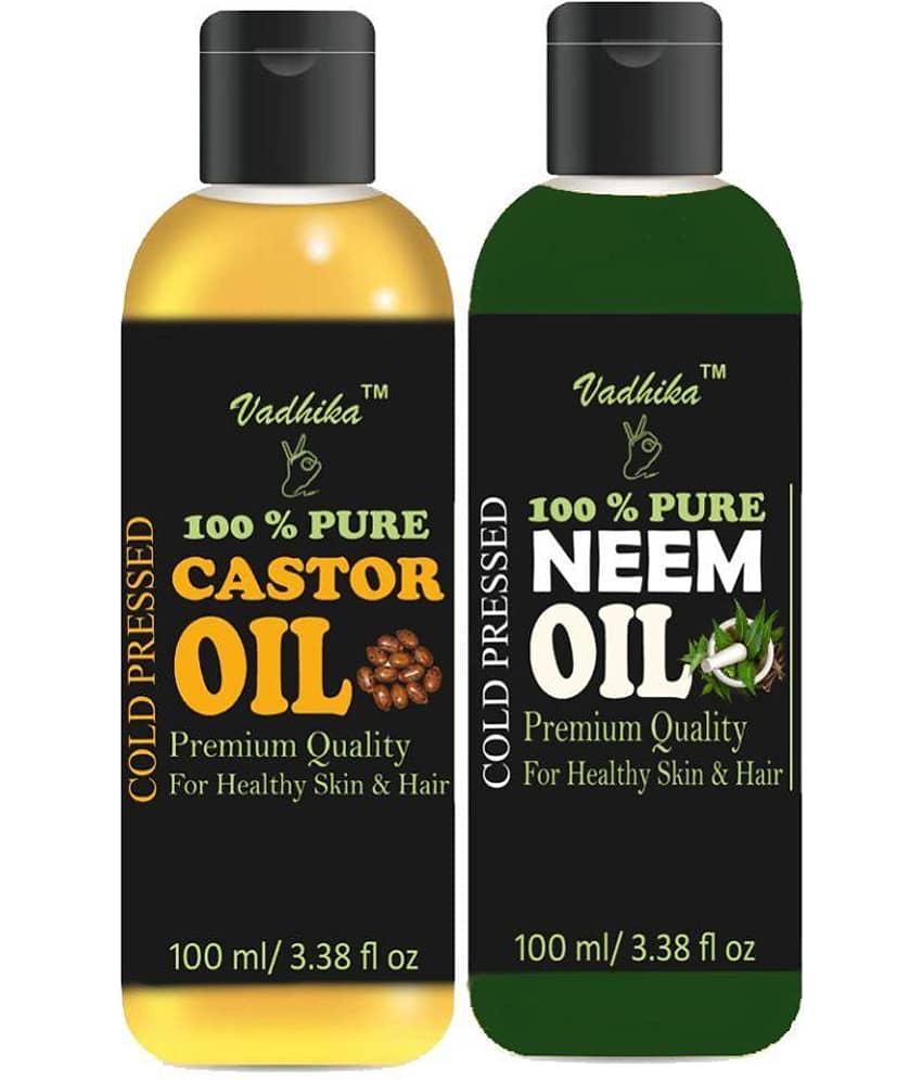 Vadhika 100 % Pure & Natural Castor oil & Neem oil 200 ml Pack of 2