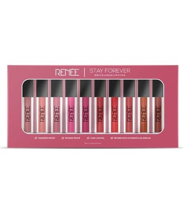 RENEE Stay Forever Liquid Lipstick Combo, Long-Lasting, Matte, 1Ml each, Pack of 10