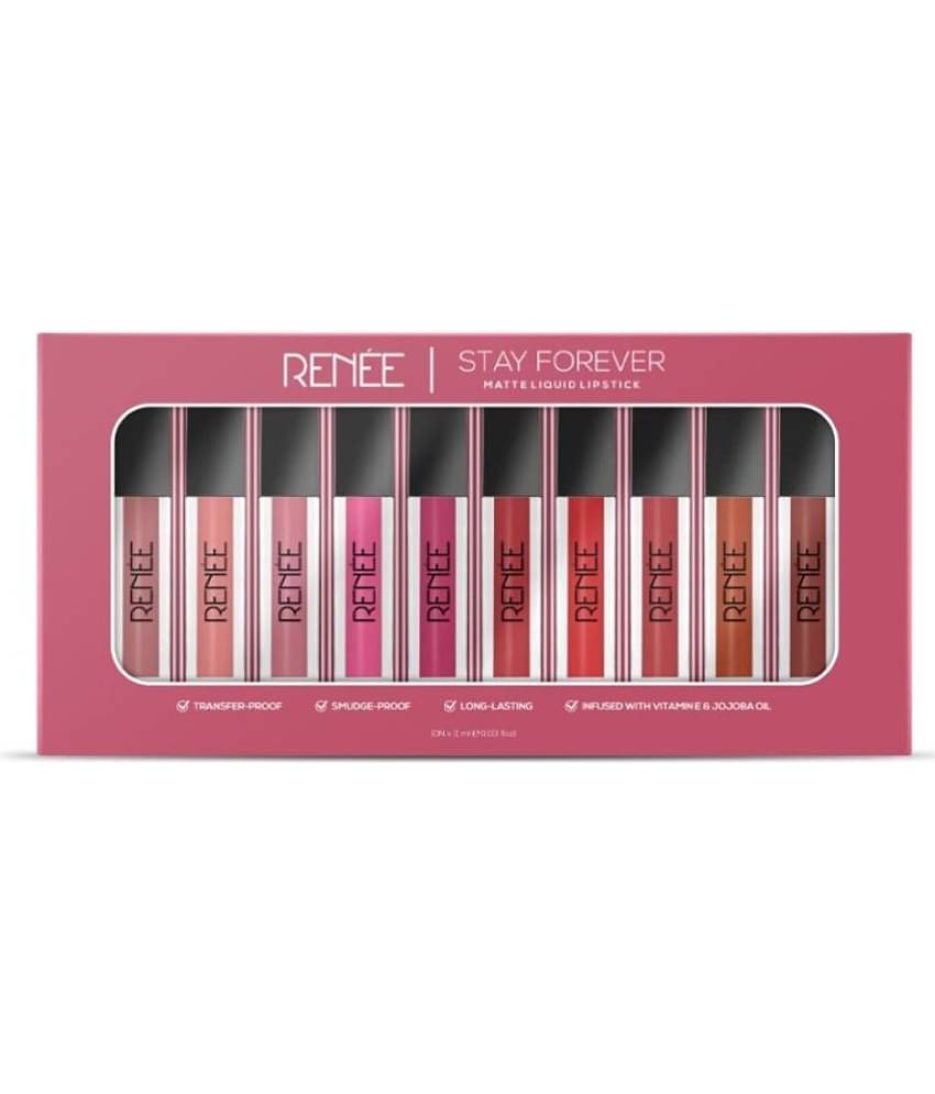 RENEE Stay Forever Liquid Lipstick Combo, Long-Lasting, Matte, 1Ml each, Pack of 10