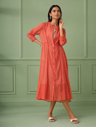 Gulmohar Slip-Coral (Jacket Dress)-XS